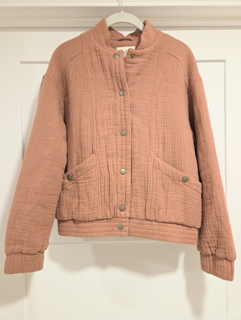 Terracotta Cotton Gauze Bomber Jacket XS Quilted Textured Boho Coastal Casual